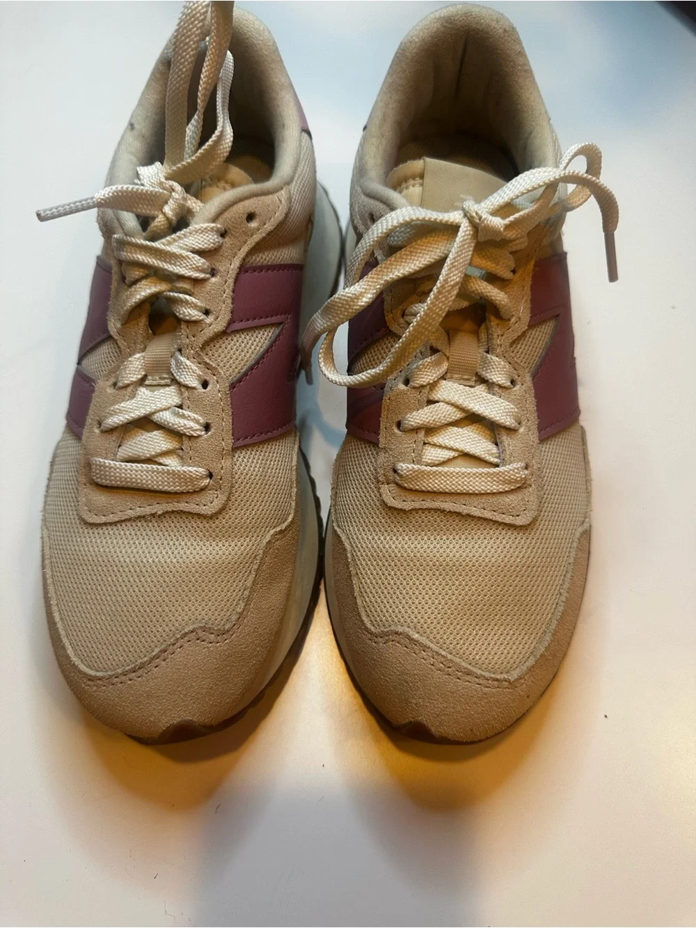 New Balance Beige Mesh & Suede Sneakers with Rose Accent